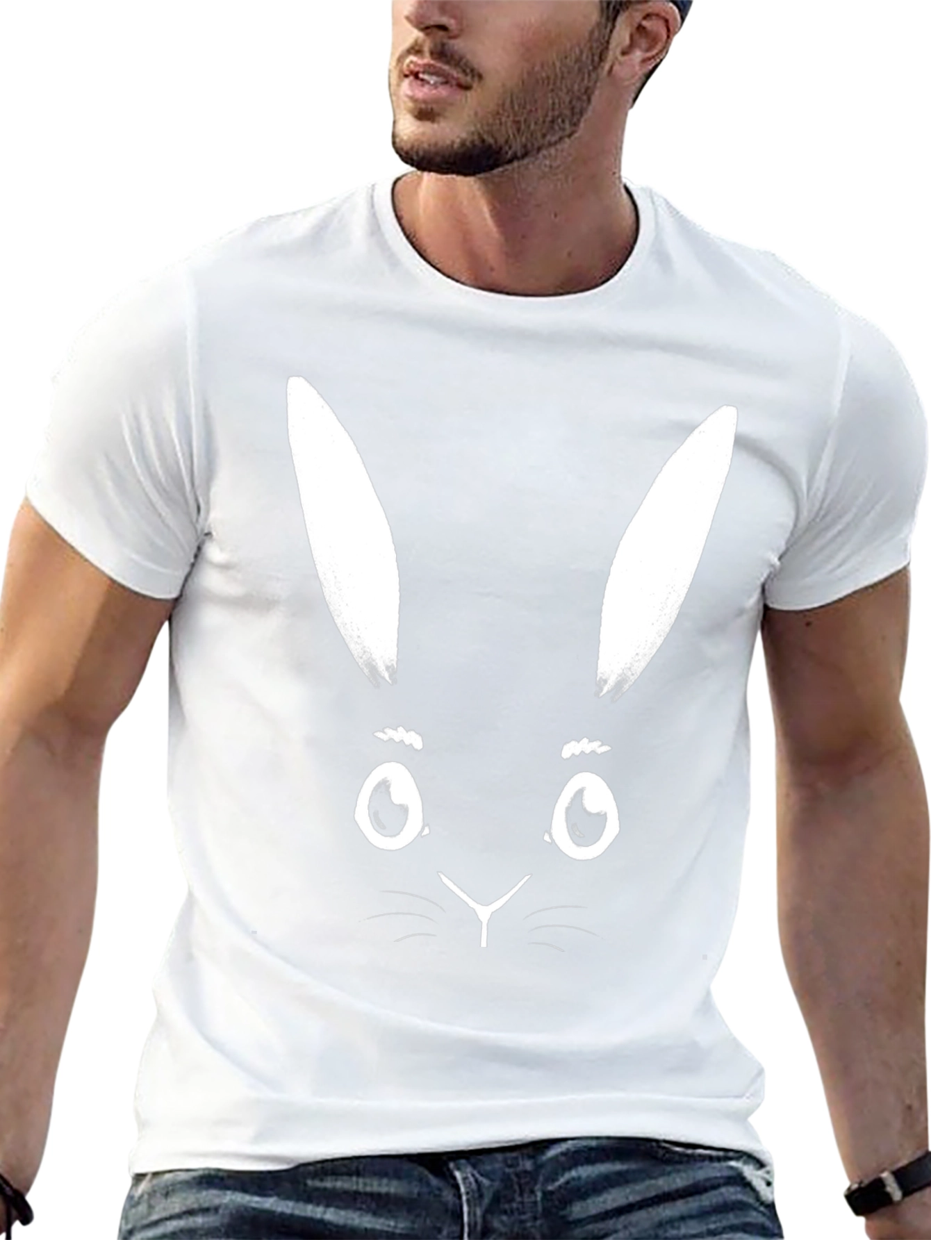 Black T-Shirt with White Bunny Face Graphic