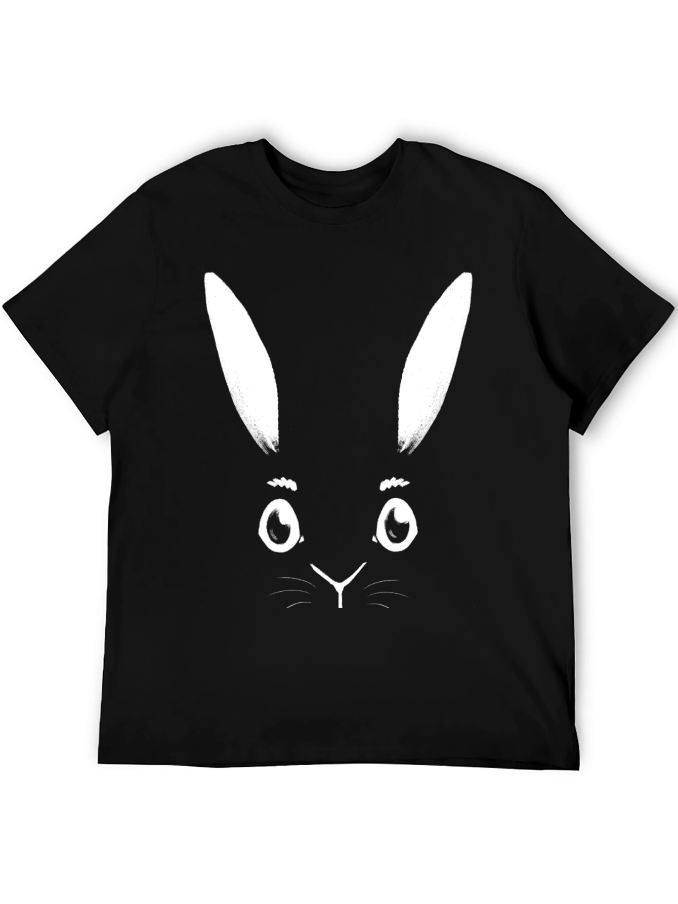 Black T-Shirt with White Bunny Face Graphic