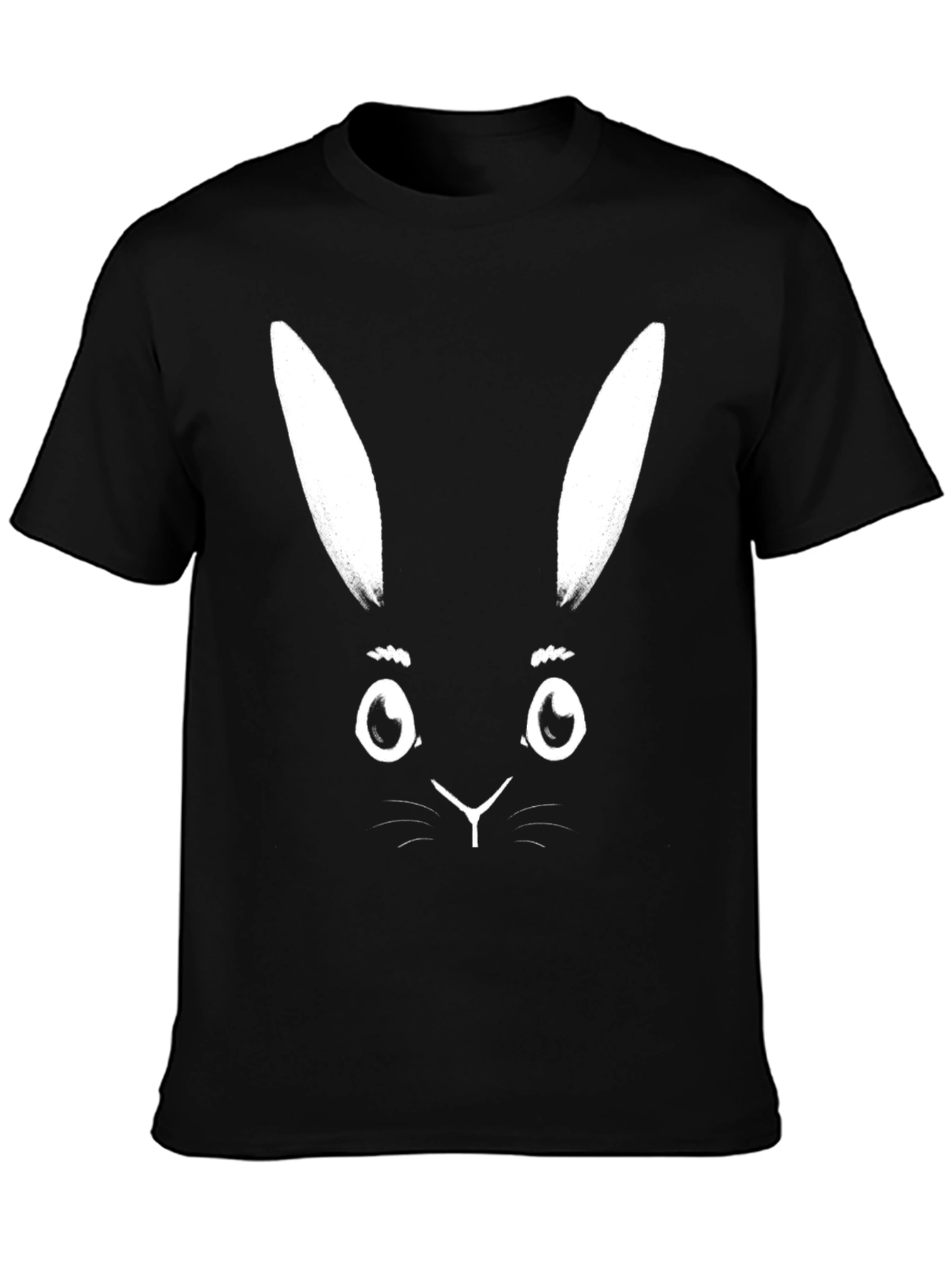 Black T-Shirt with White Bunny Face Graphic