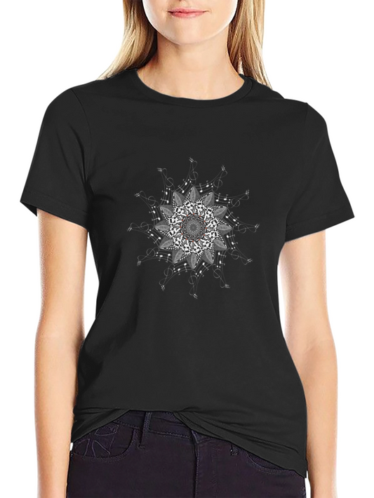 Black Tee with Mandala Music Notes Design