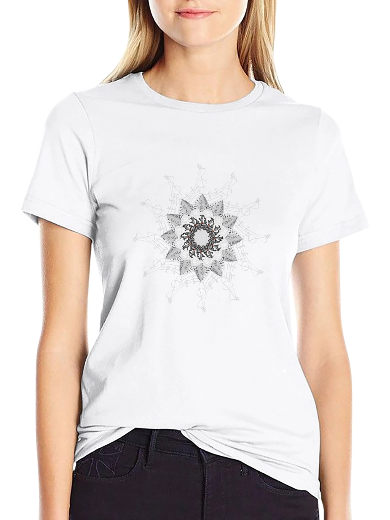 Black Tee with Mandala Music Notes Design