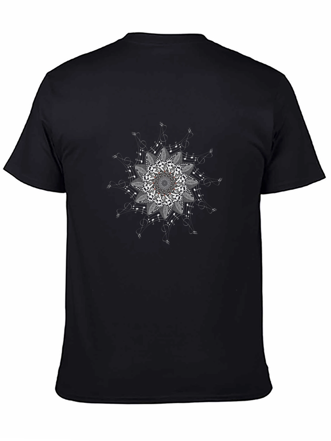 Black Tee with Mandala Music Notes Design
