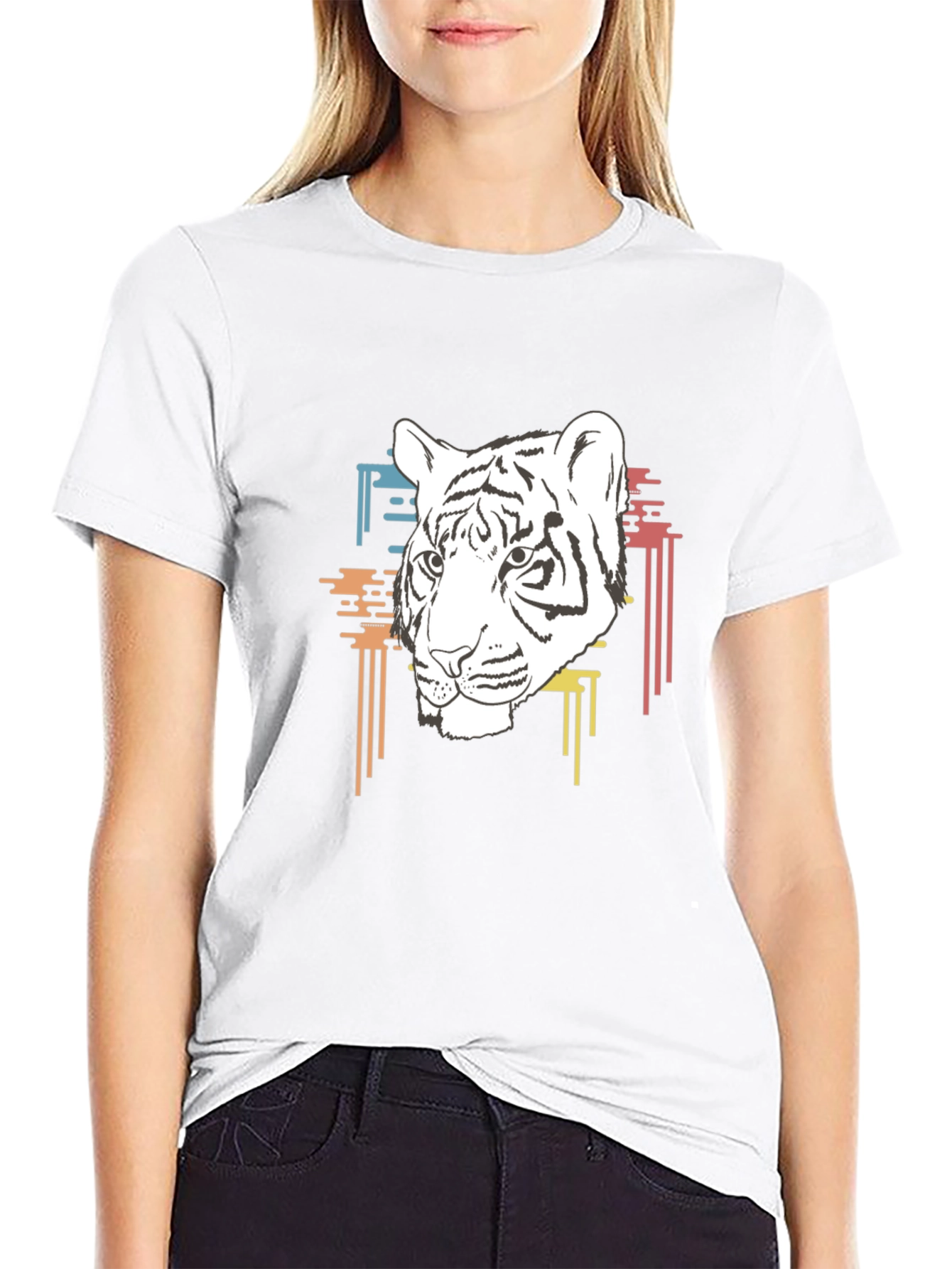 Cool Black T-Shirt with White Tiger Graphic