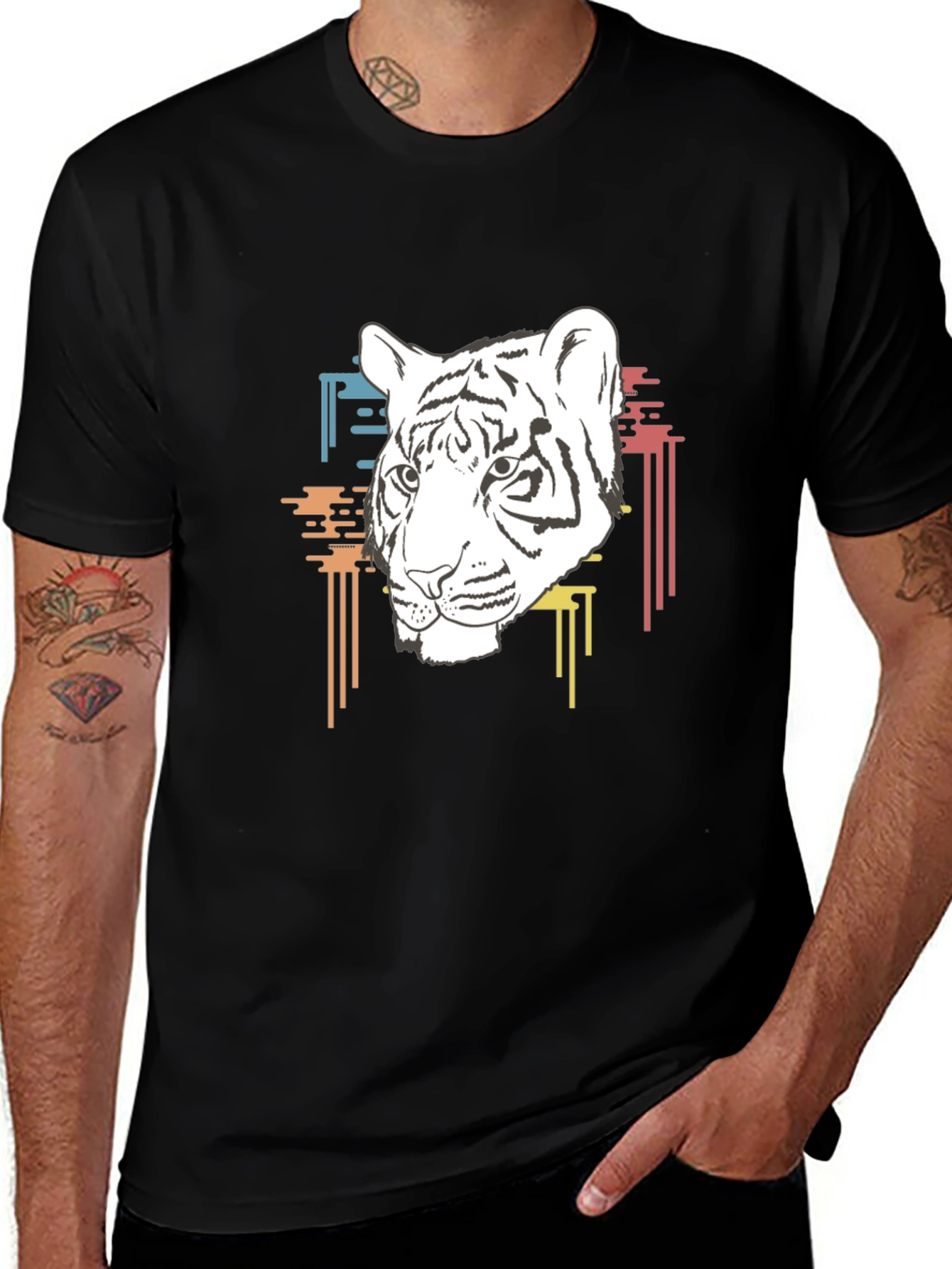 Cool Black T-Shirt with White Tiger Graphic
