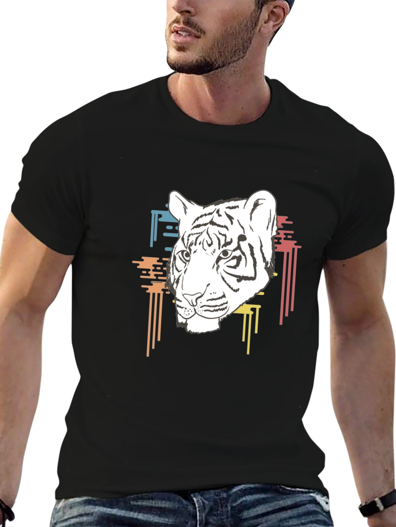 Cool Black T-Shirt with White Tiger Graphic