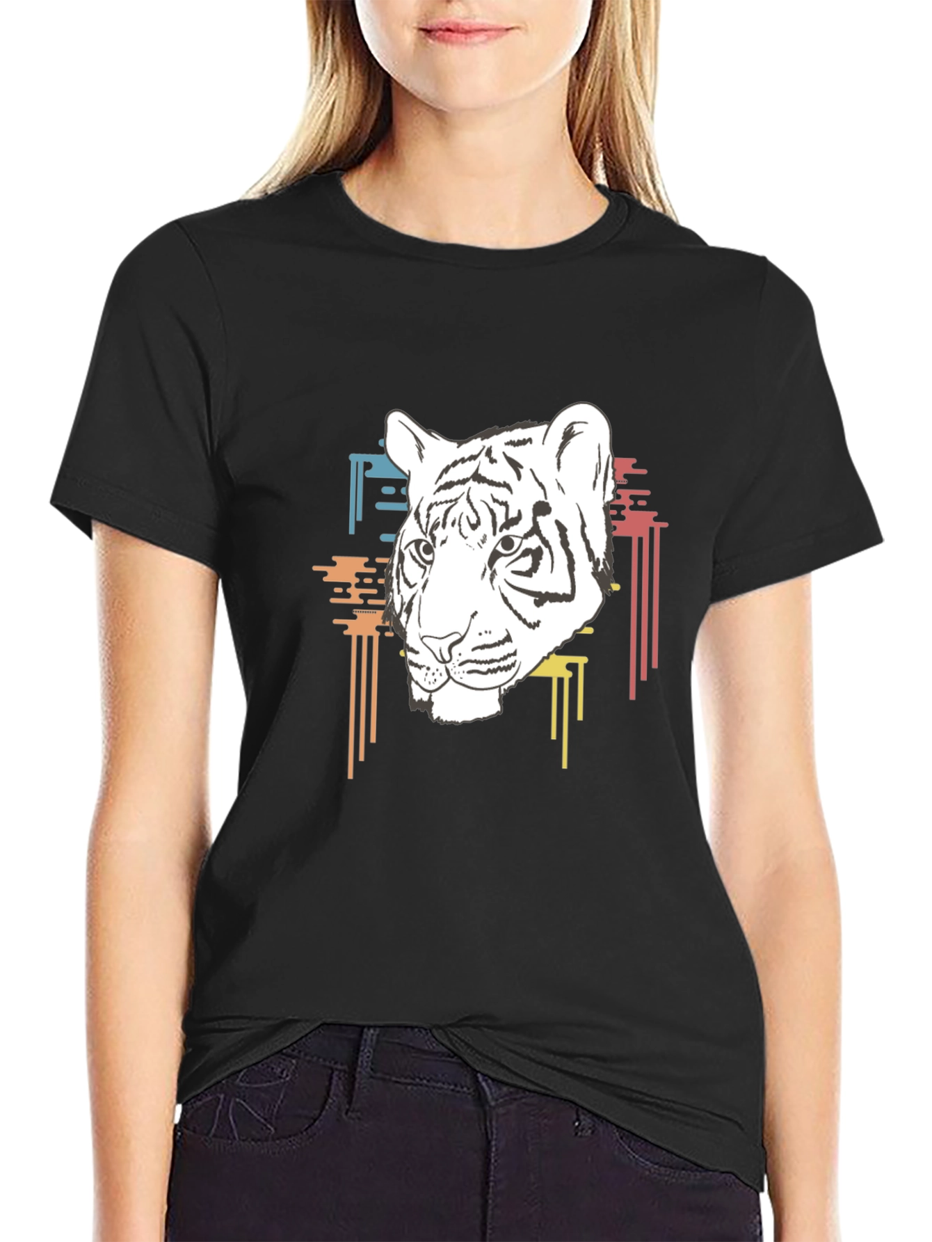 Cool Black T-Shirt with White Tiger Graphic