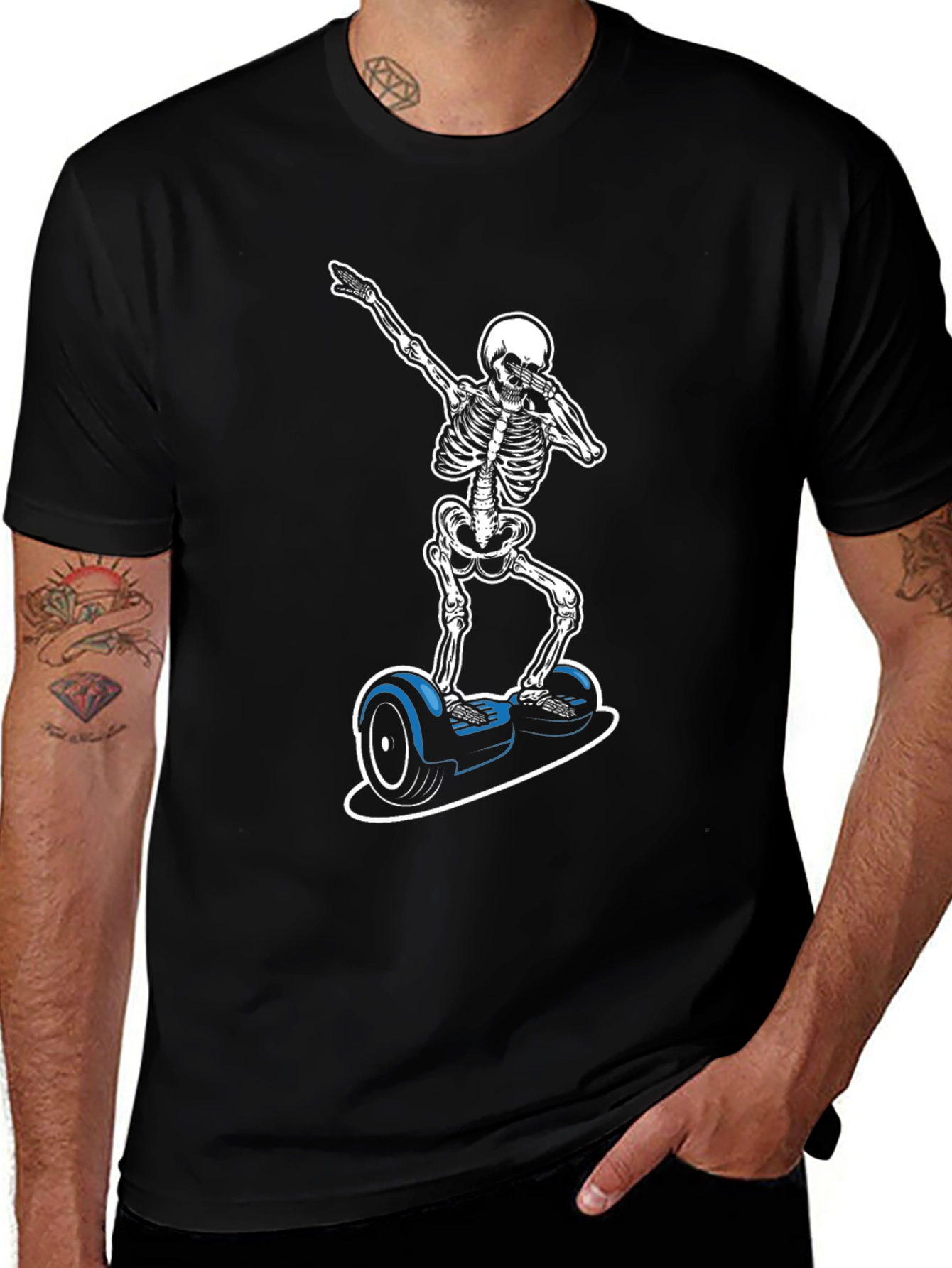 Skeleton Dabbing on Hoverboard Graphic T-Shirt