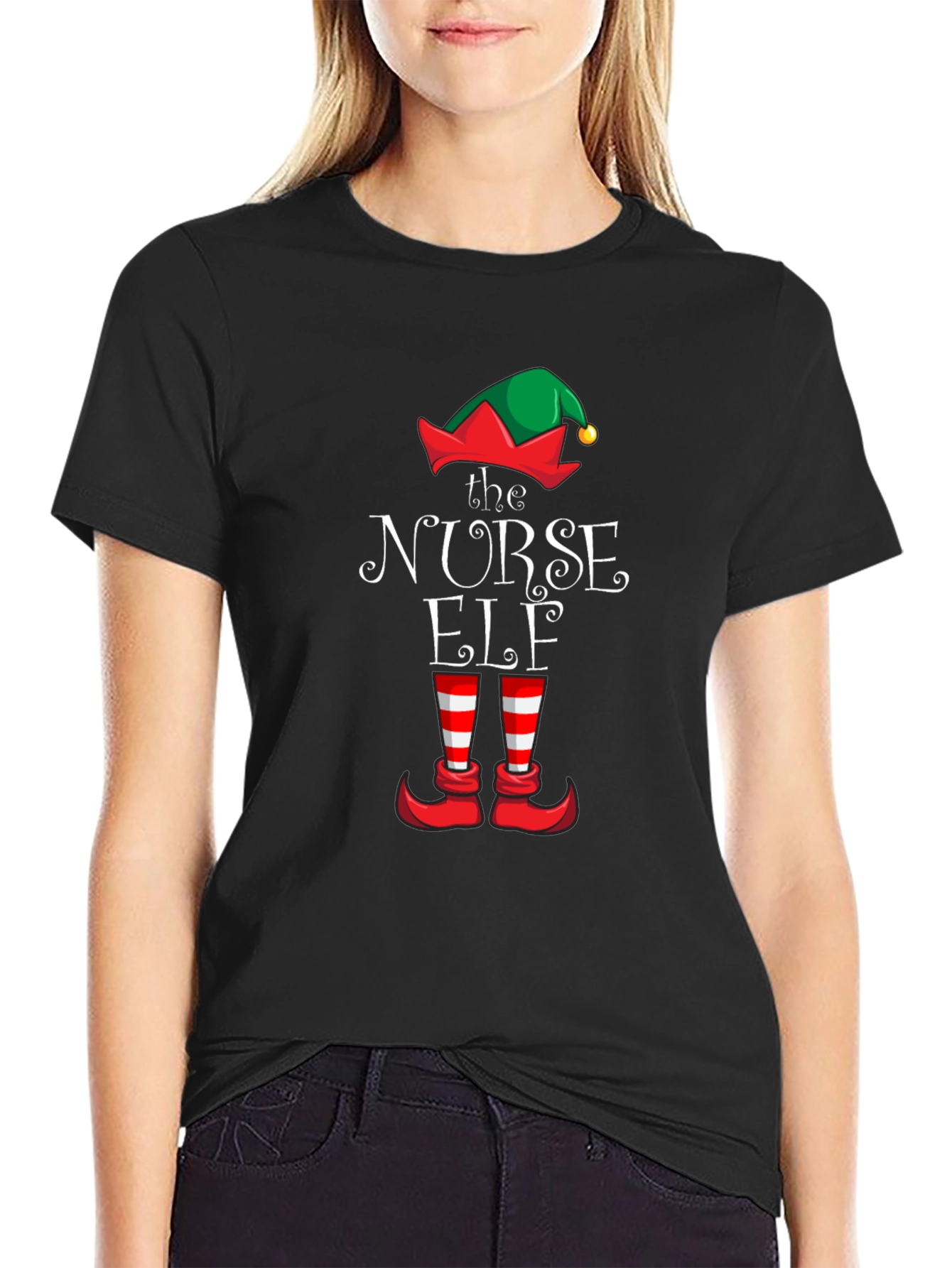 Nurse Elf Christmas Graphic T-Shirt