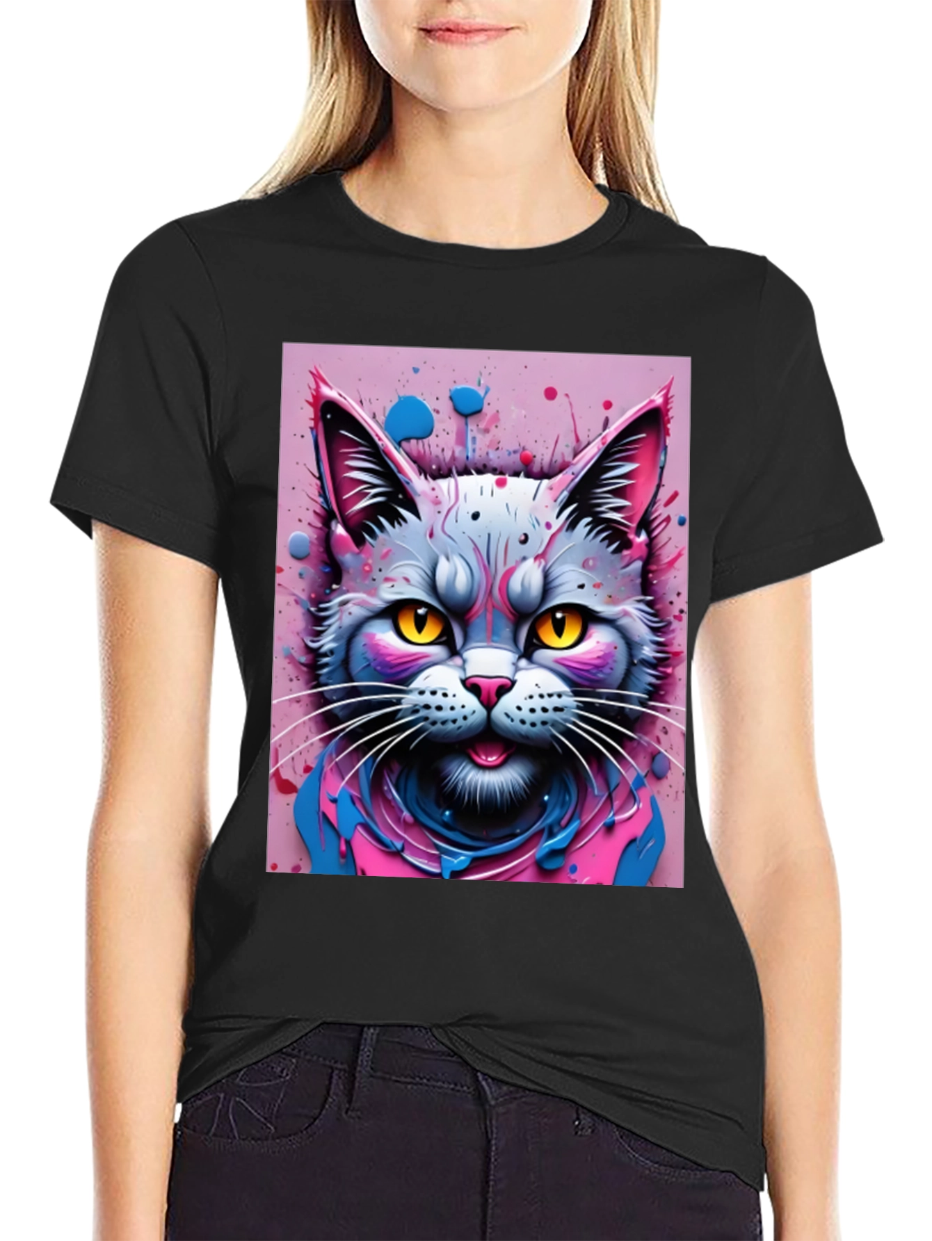 Cool Cat Graphic Tee - Black