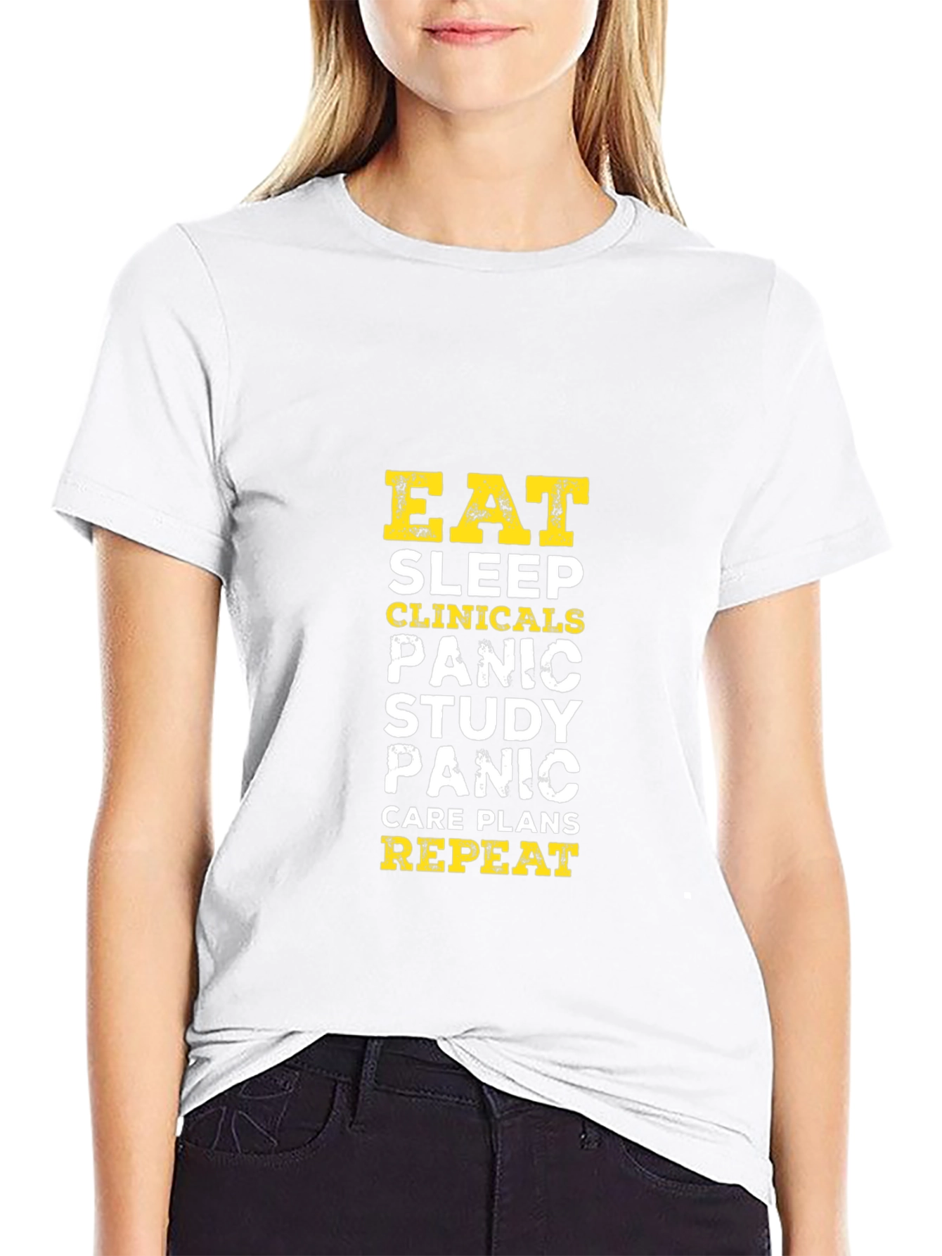 Eat Sleep Clinicals Panic Repeat Black T-Shirt