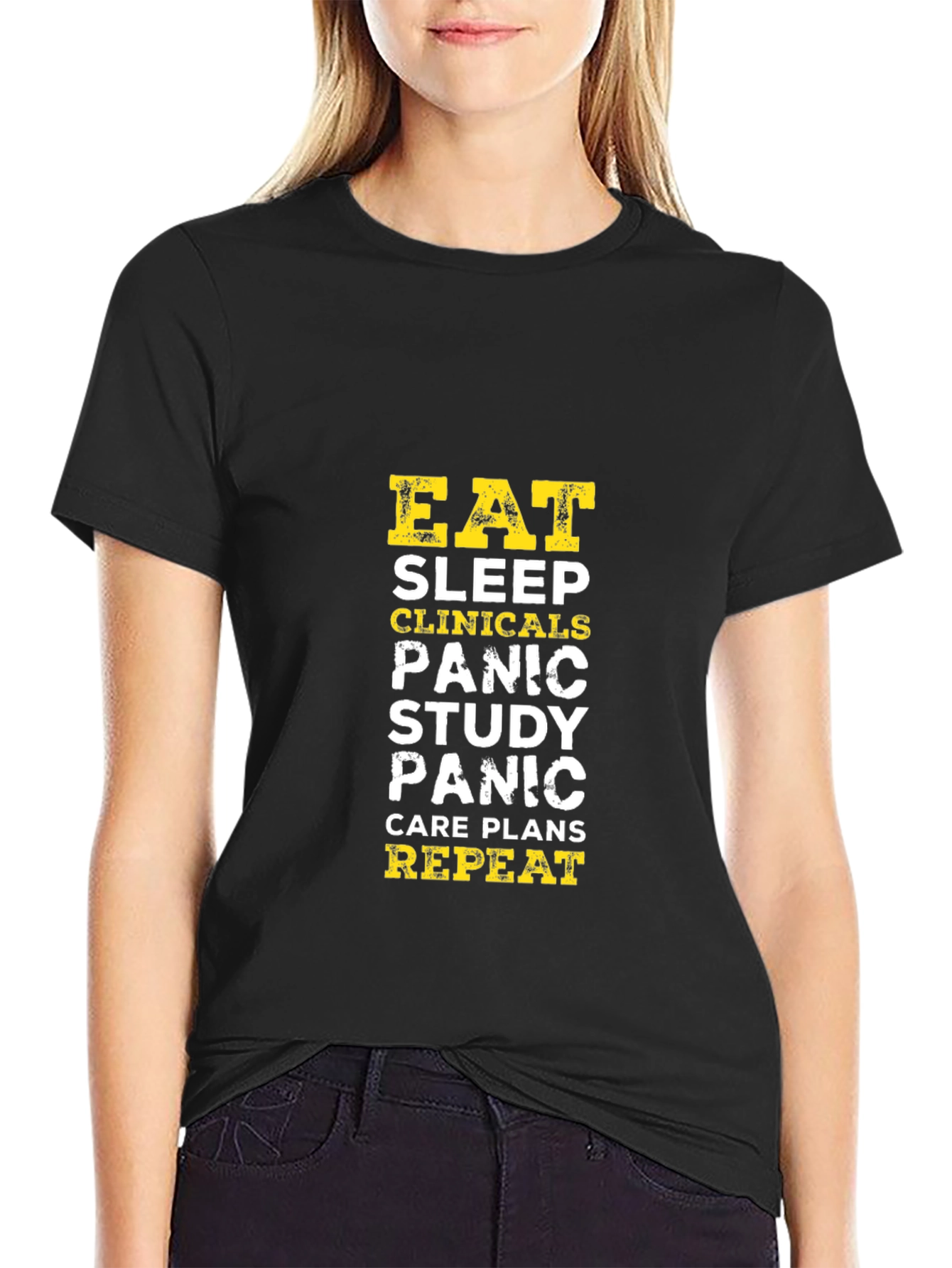 Eat Sleep Clinicals Panic Repeat Black T-Shirt