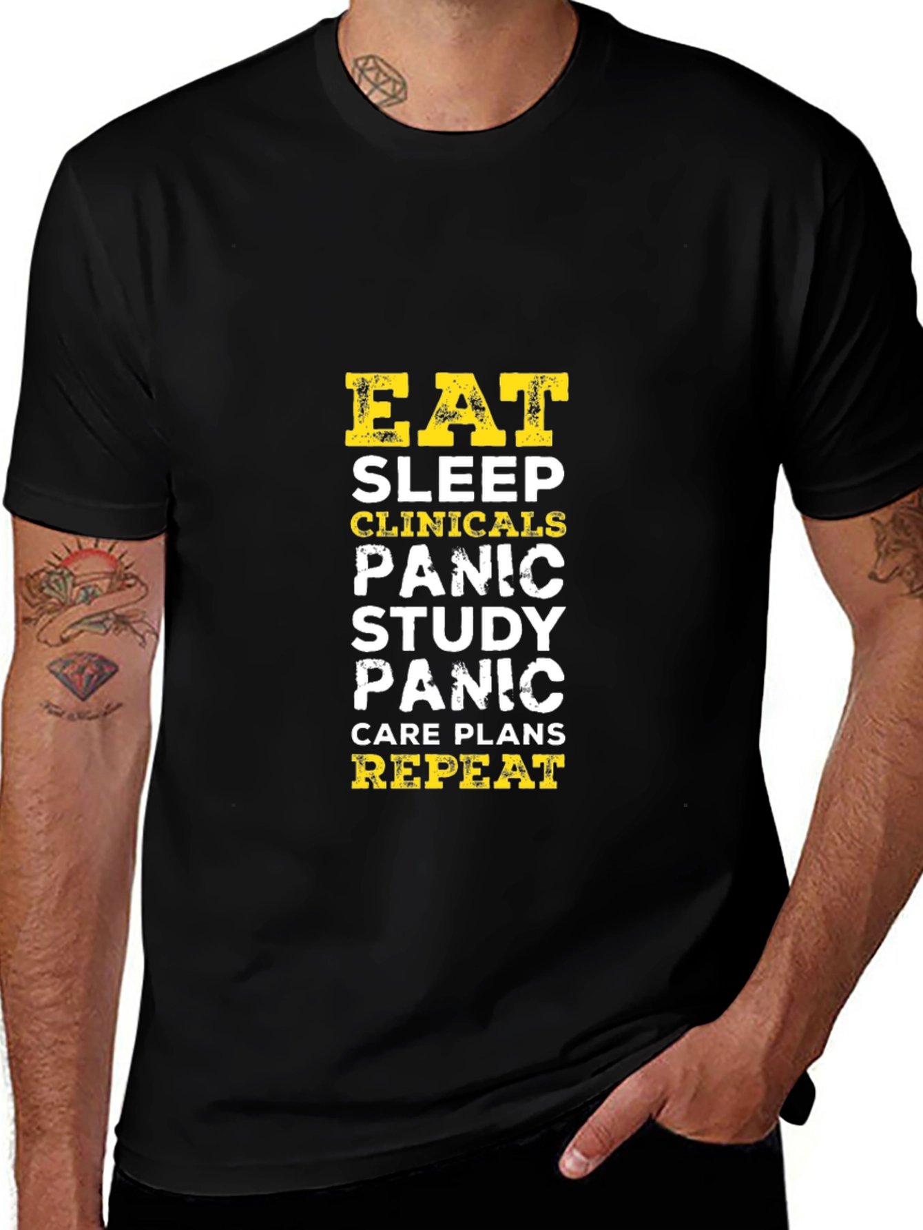 Eat Sleep Clinicals Panic Repeat Black T-Shirt