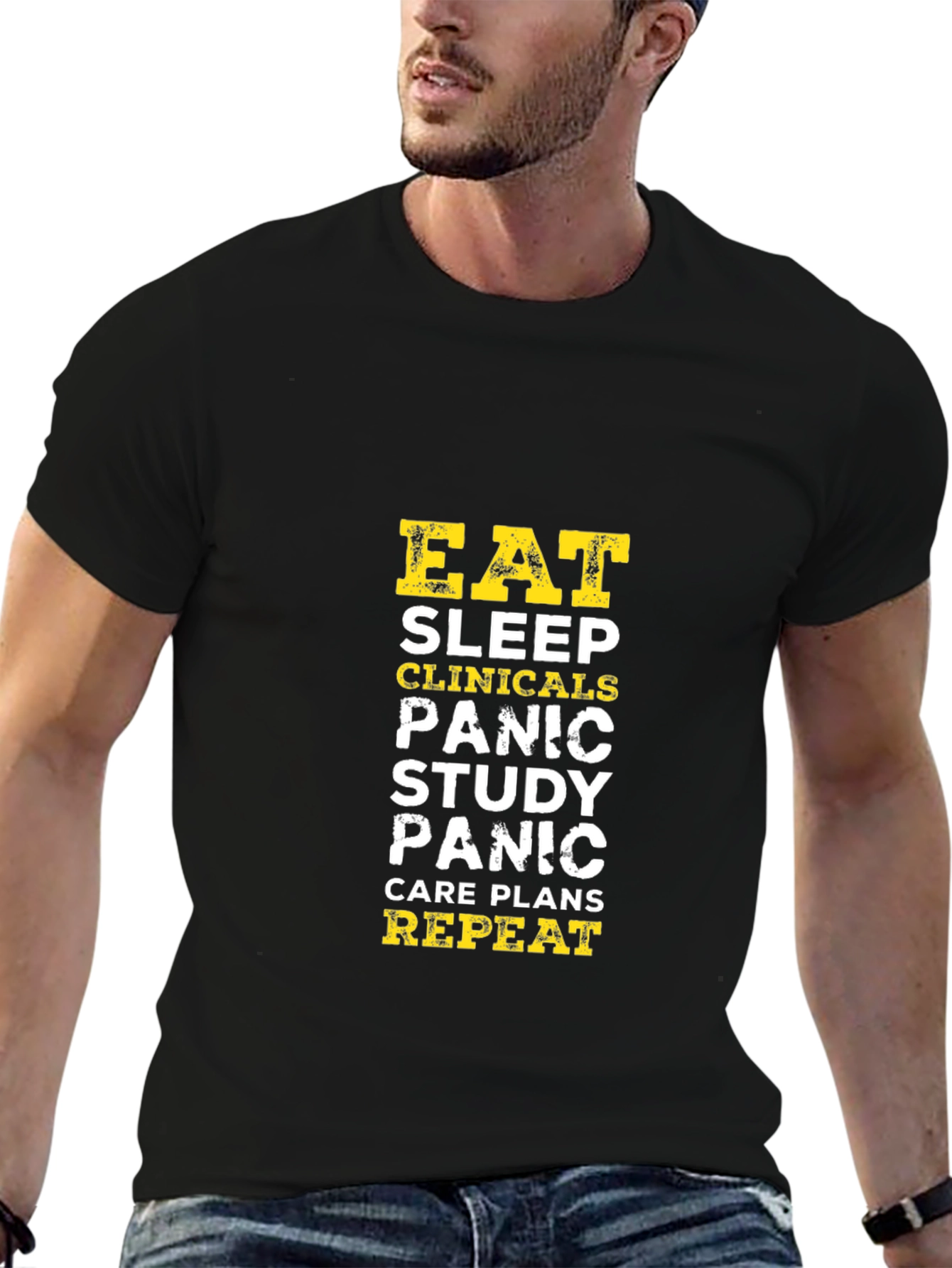 Eat Sleep Clinicals Panic Repeat Black T-Shirt
