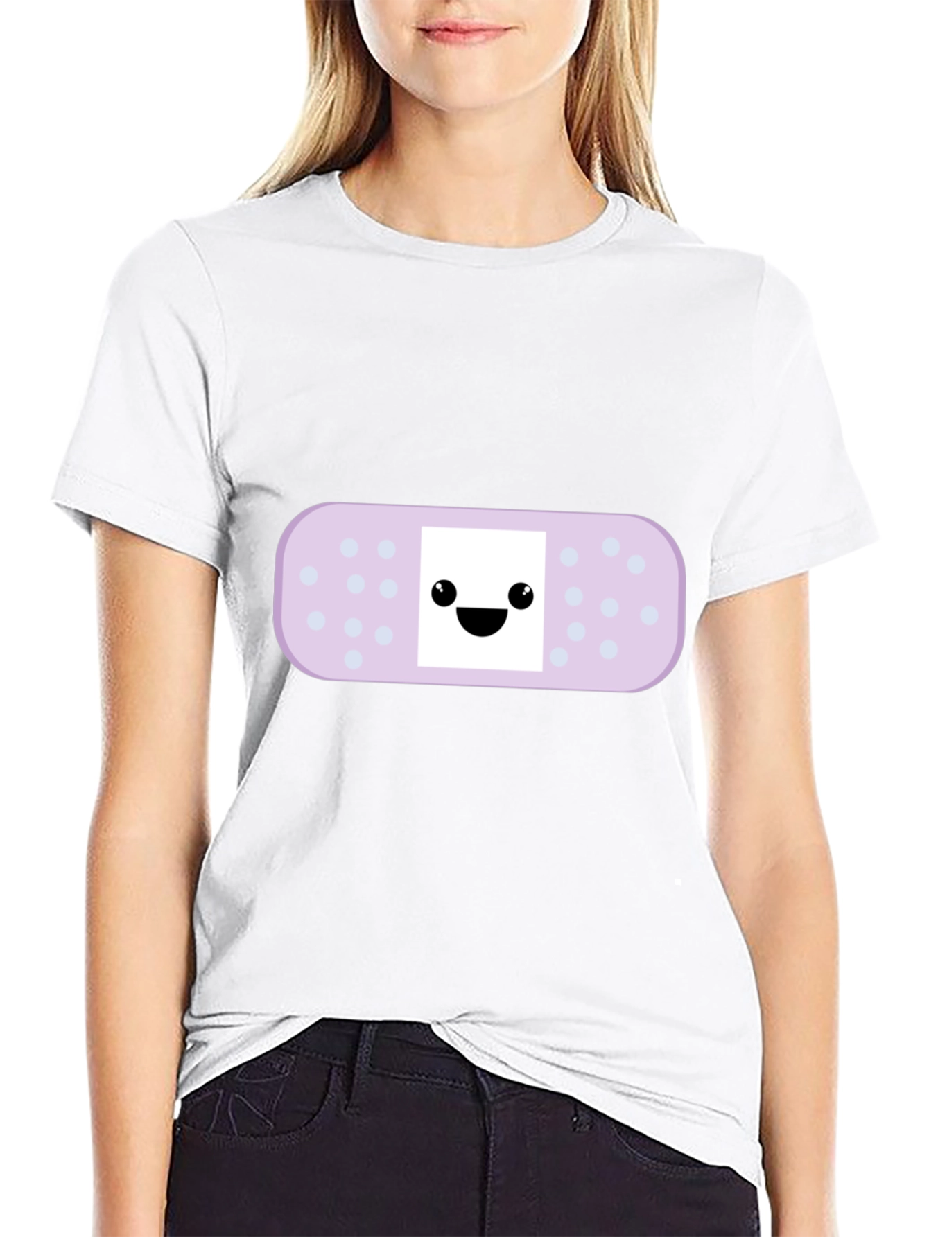 Cute Bandage Cartoon Graphic Tee - Black