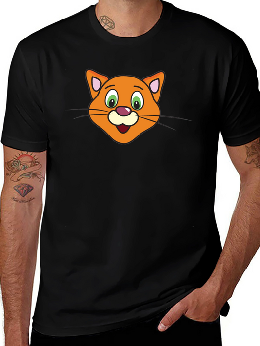 Cute Cartoon Cat Face Black T-Shirt