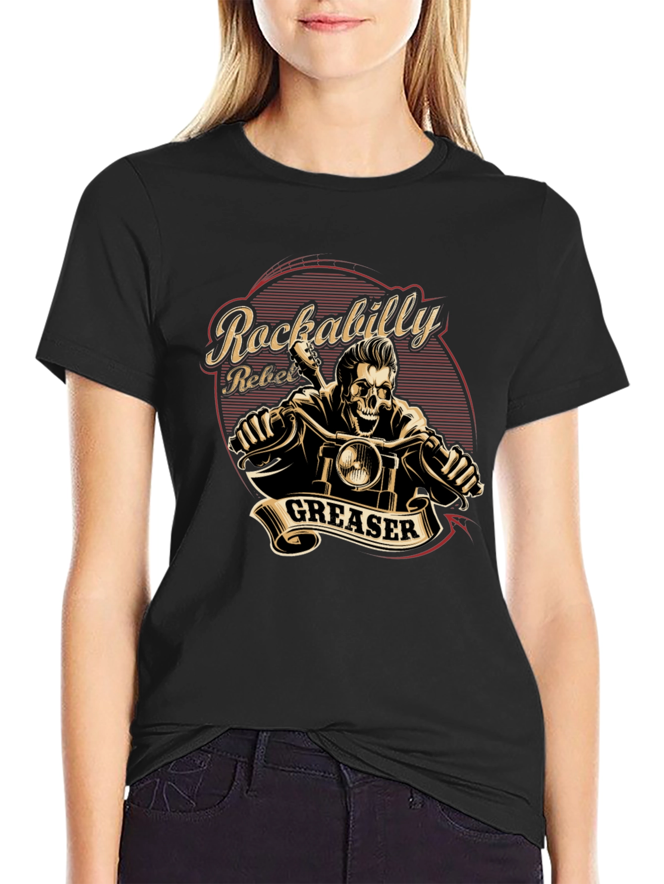 Rockabilly Rebel Greaser Skeleton Rider T-Shirt