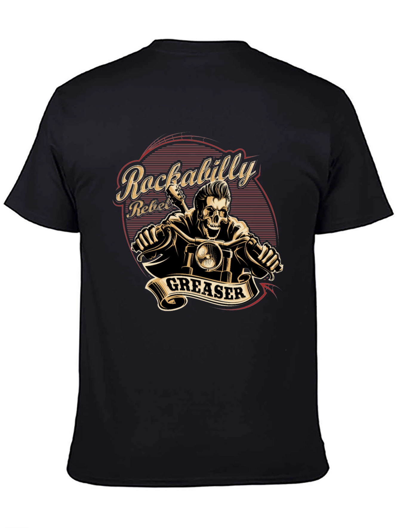 Rockabilly Rebel Greaser Skeleton Rider T-Shirt
