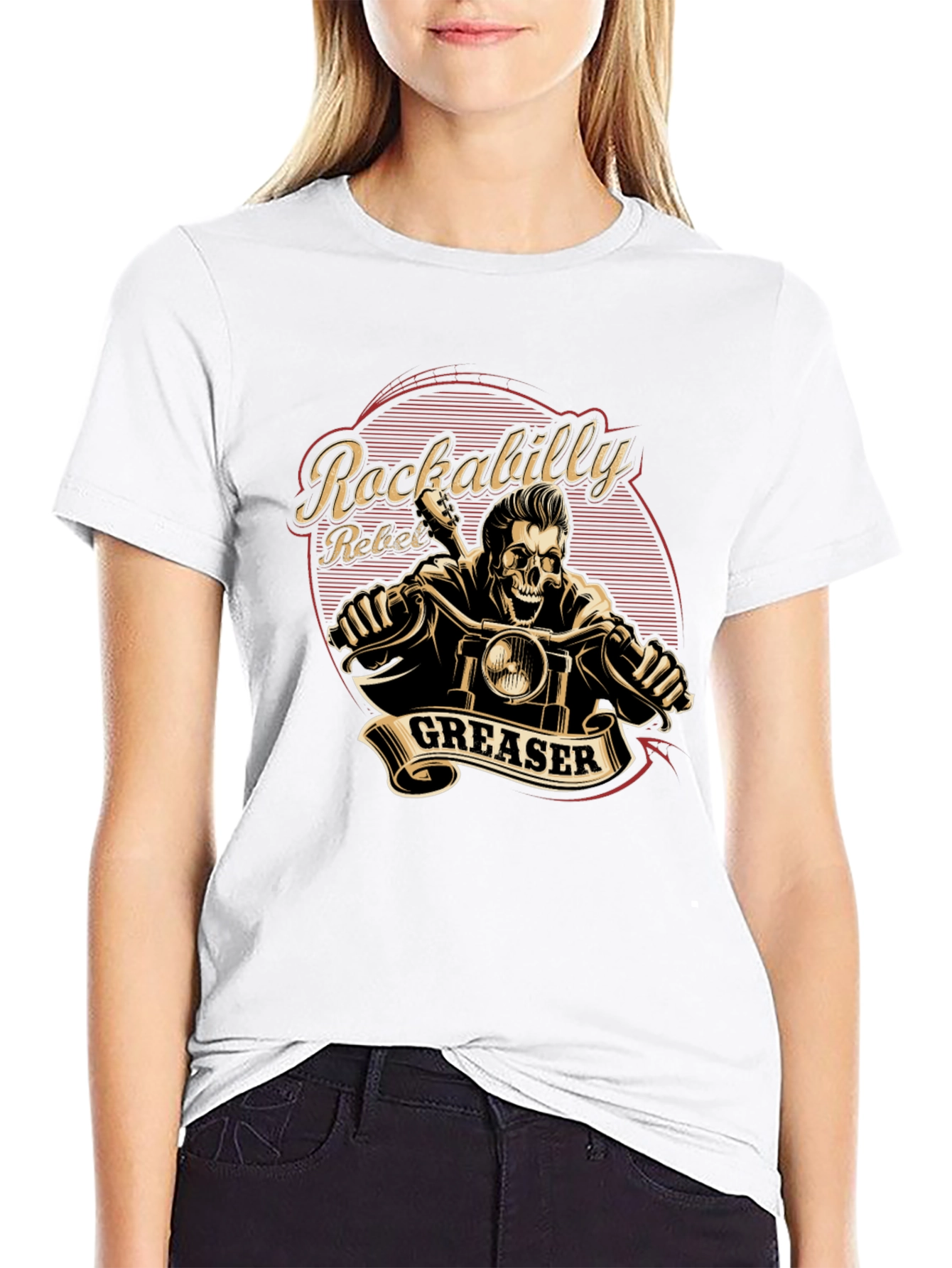 Rockabilly Rebel Greaser Skeleton Rider T-Shirt