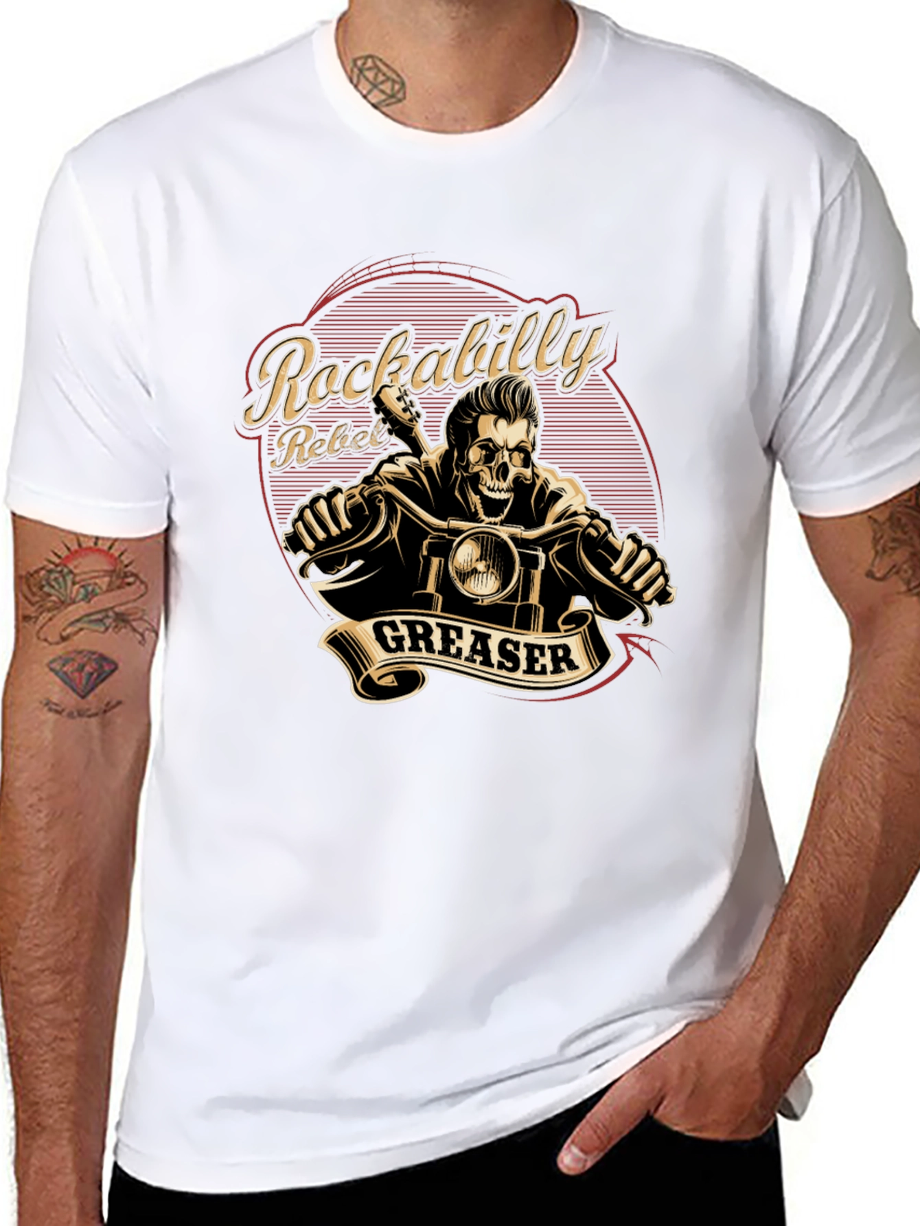 Rockabilly Rebel Greaser Skeleton Rider T-Shirt