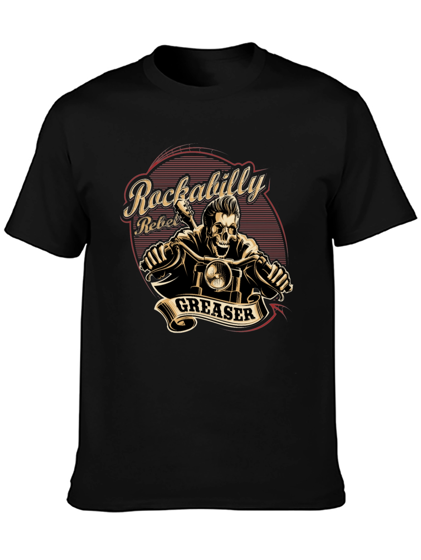 Rockabilly Rebel Greaser Skeleton Rider T-Shirt