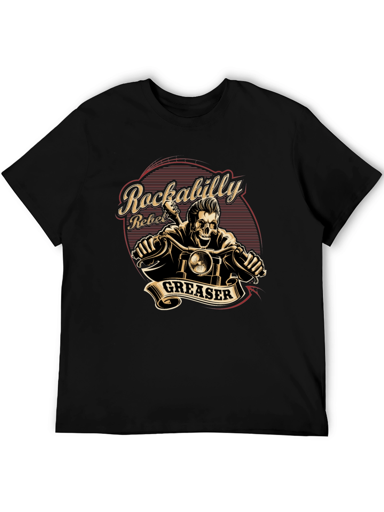 Rockabilly Rebel Greaser Skeleton Rider T-Shirt