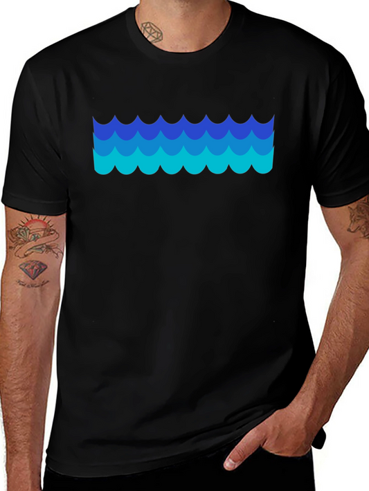 Blue Waves Graphic Black T-Shirt