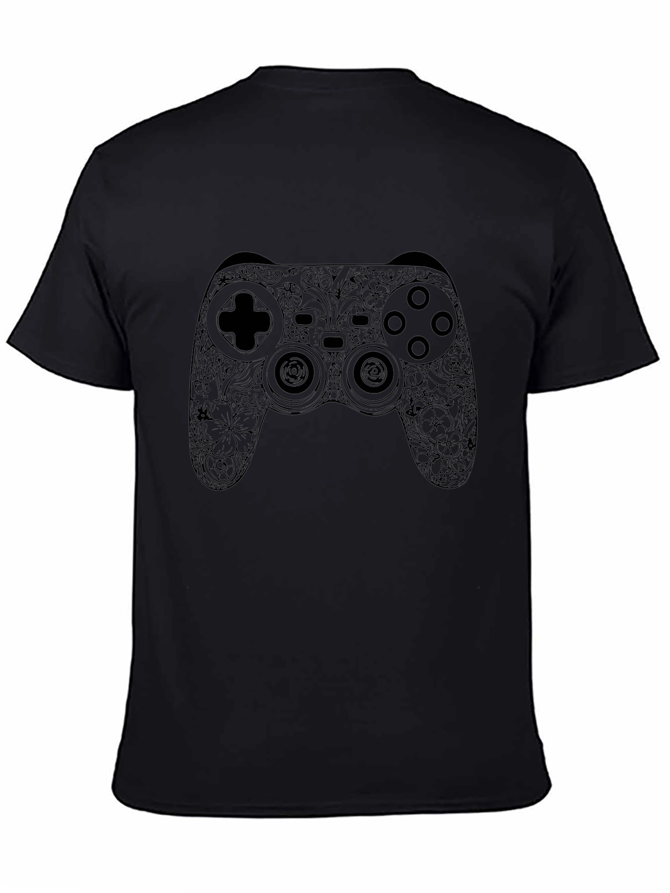 Floral Game Controller Graphic Black T-Shirt