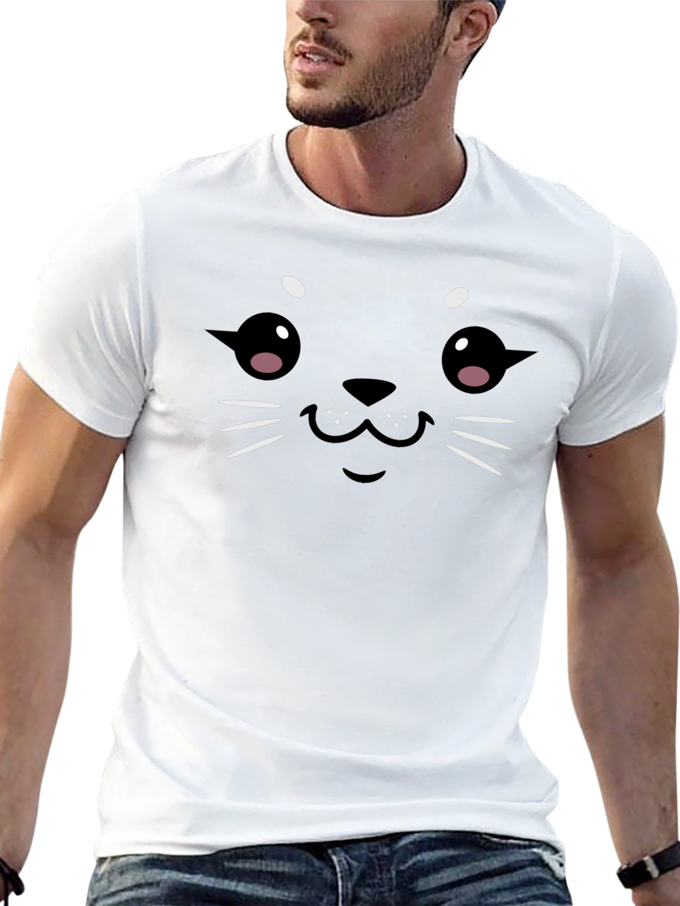 Cute Seal Face Graphic Black T-Shirt