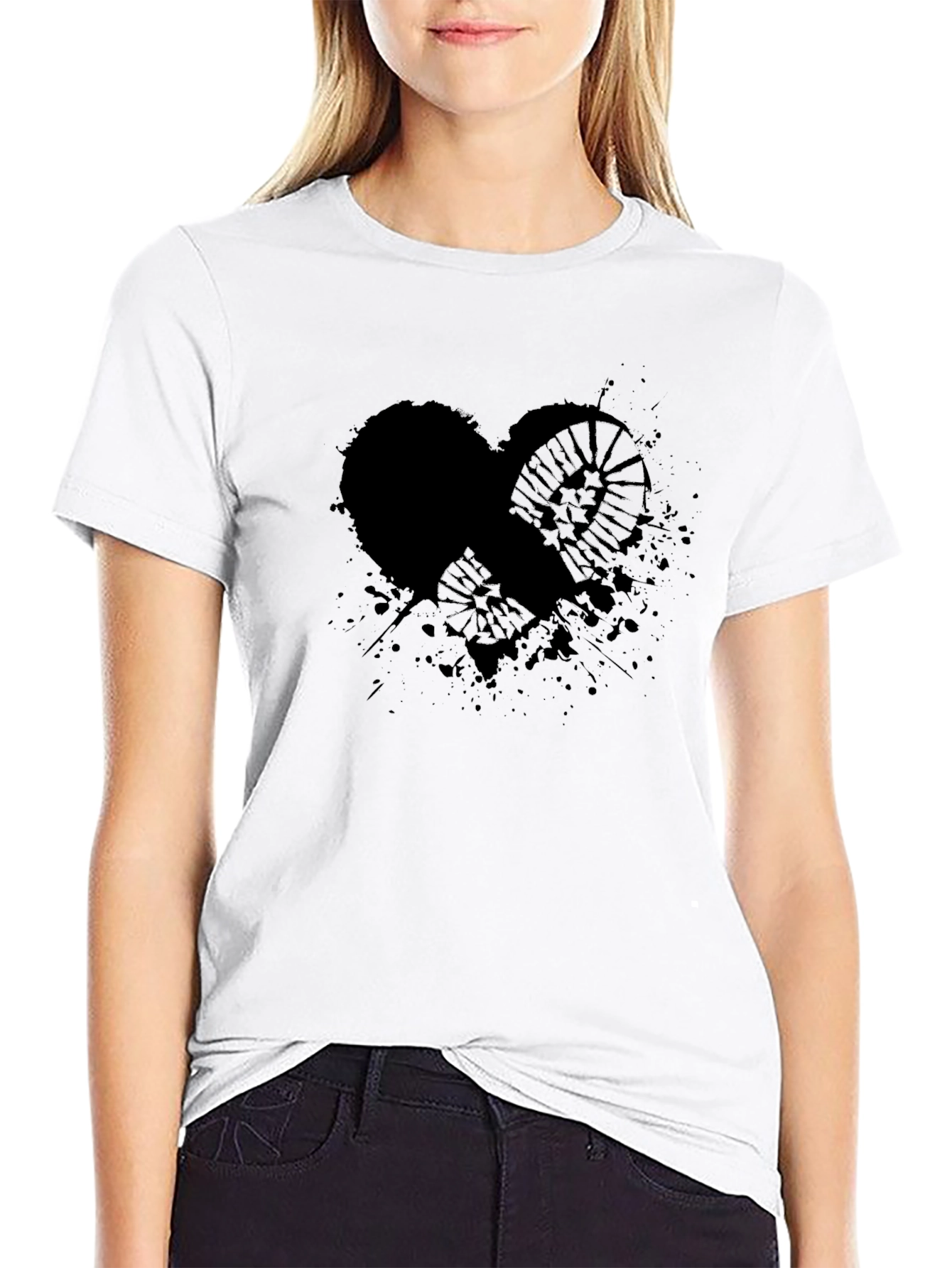 Graphic Print Black T-Shirt - Heart & Gear Design