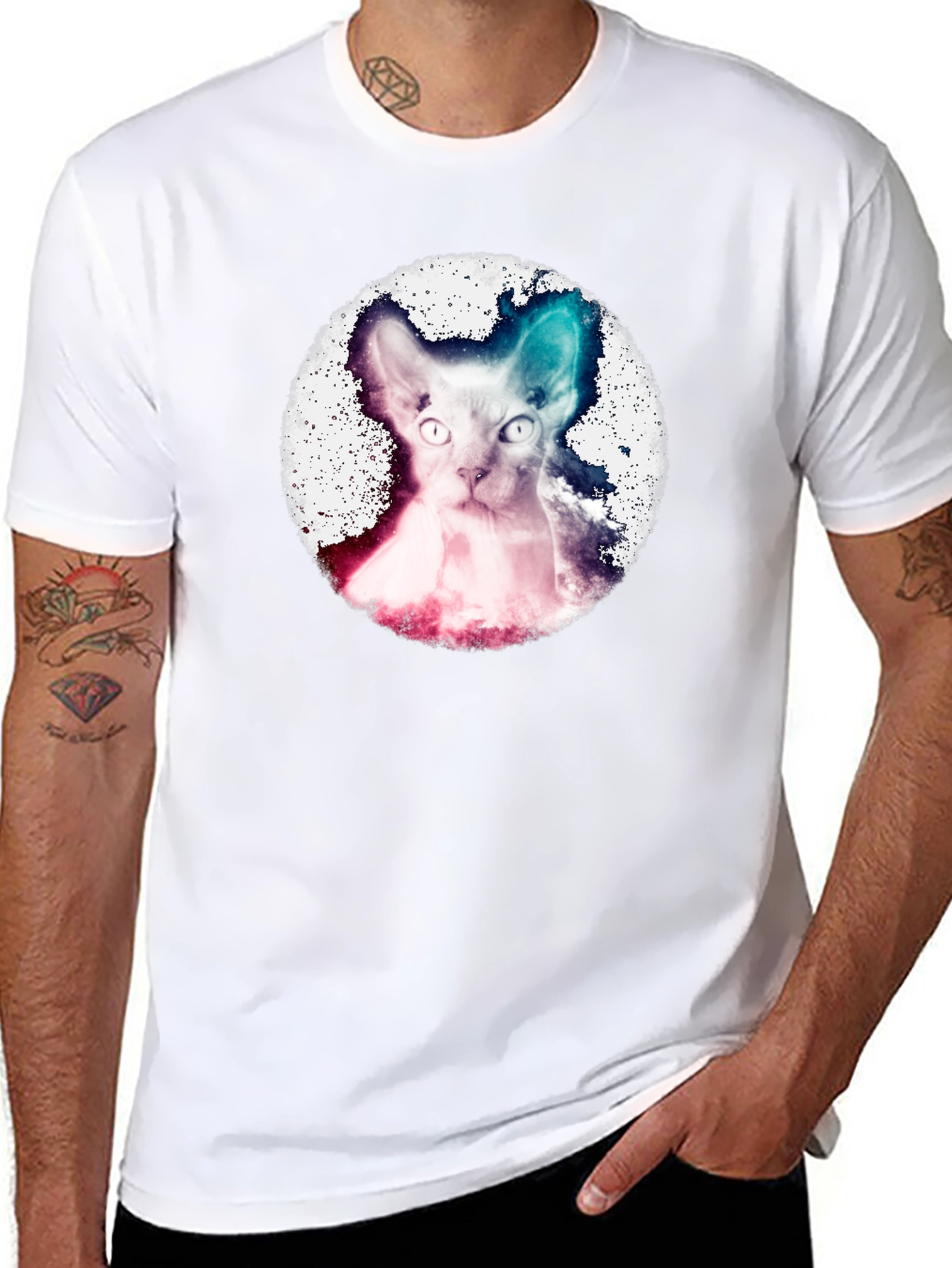 Galaxy Sphynx Cat Graphic Tee - Cool Design!