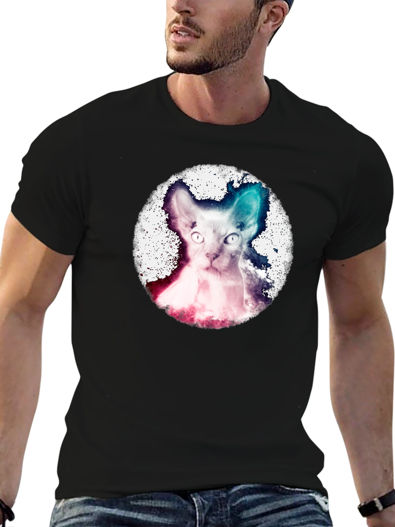 Galaxy Sphynx Cat Graphic Tee - Cool Design!