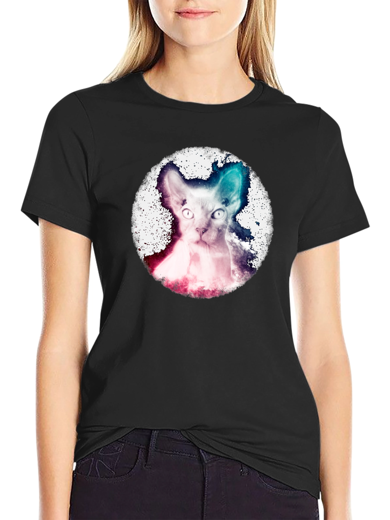Galaxy Sphynx Cat Graphic Tee - Cool Design!