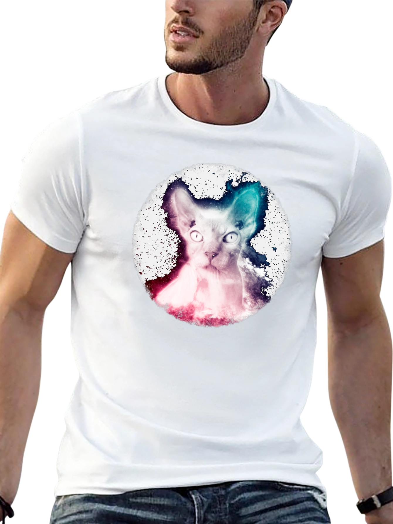 Galaxy Sphynx Cat Graphic Tee - Cool Design!