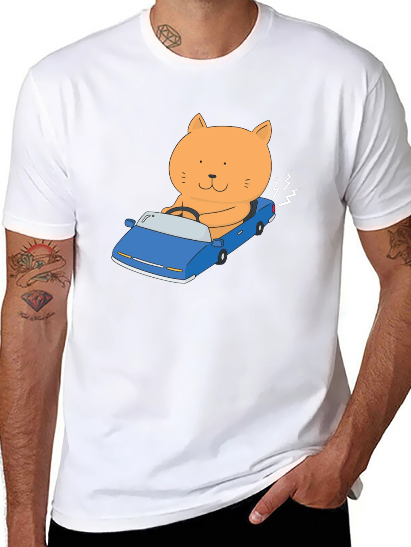 Cat Driving Car Graphic T-Shirt