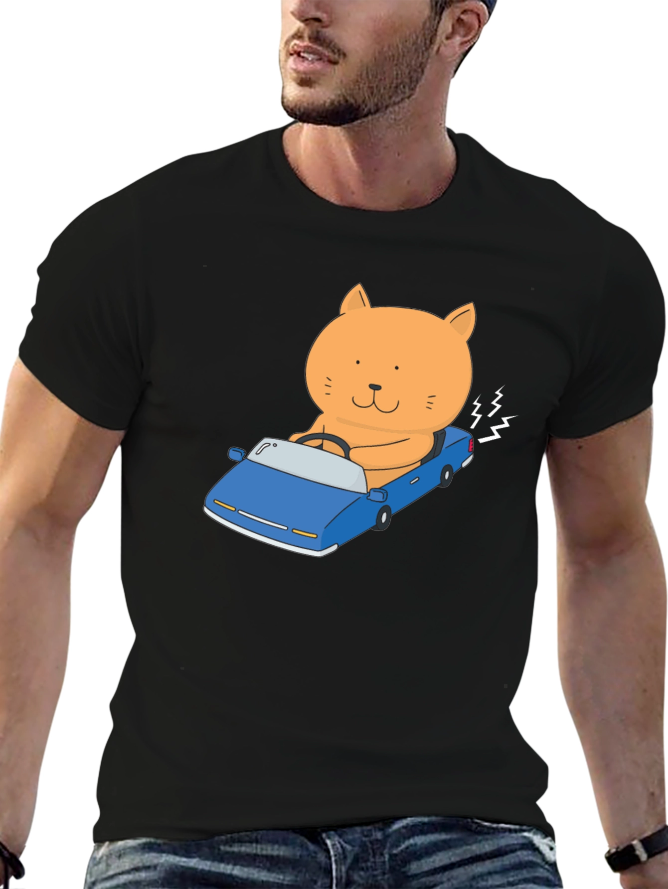 Cat Driving Car Graphic T-Shirt
