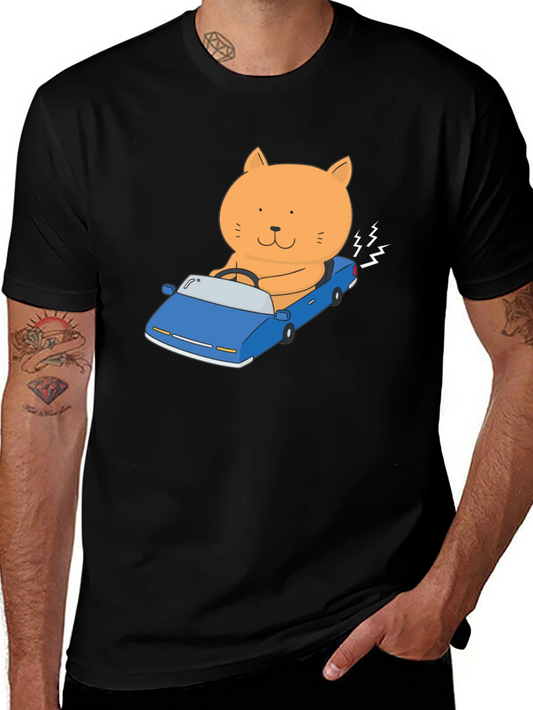 Cat Driving Car Graphic T-Shirt