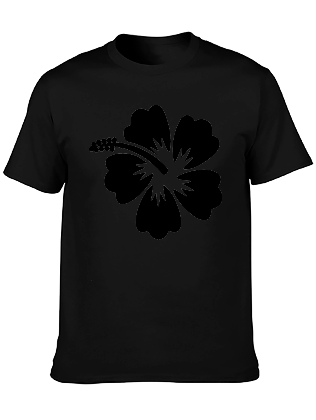Black Hibiscus Flower Graphic T-Shirt - Casual Style