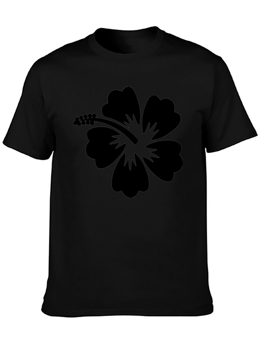 Black Hibiscus Flower Graphic T-Shirt - Casual Style