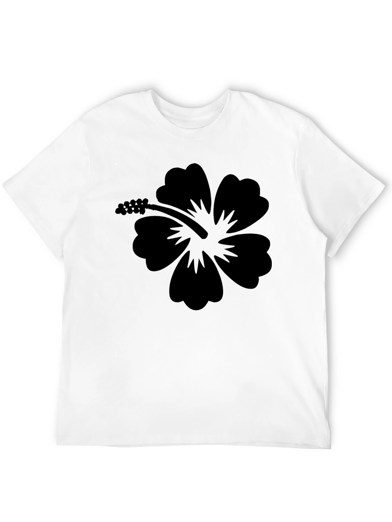 Black Hibiscus Flower Graphic T-Shirt - Casual Style