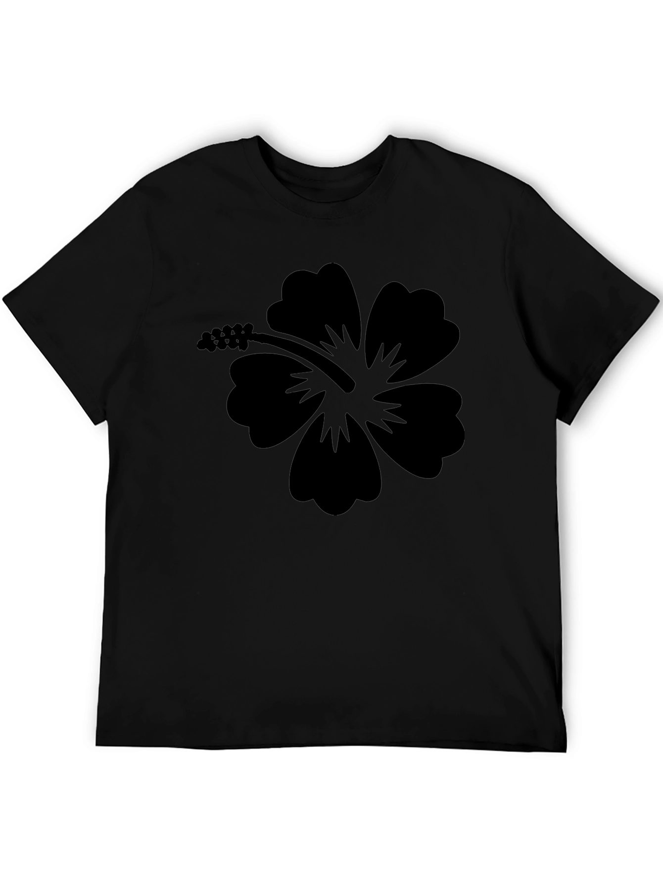 Black Hibiscus Flower Graphic T-Shirt - Casual Style