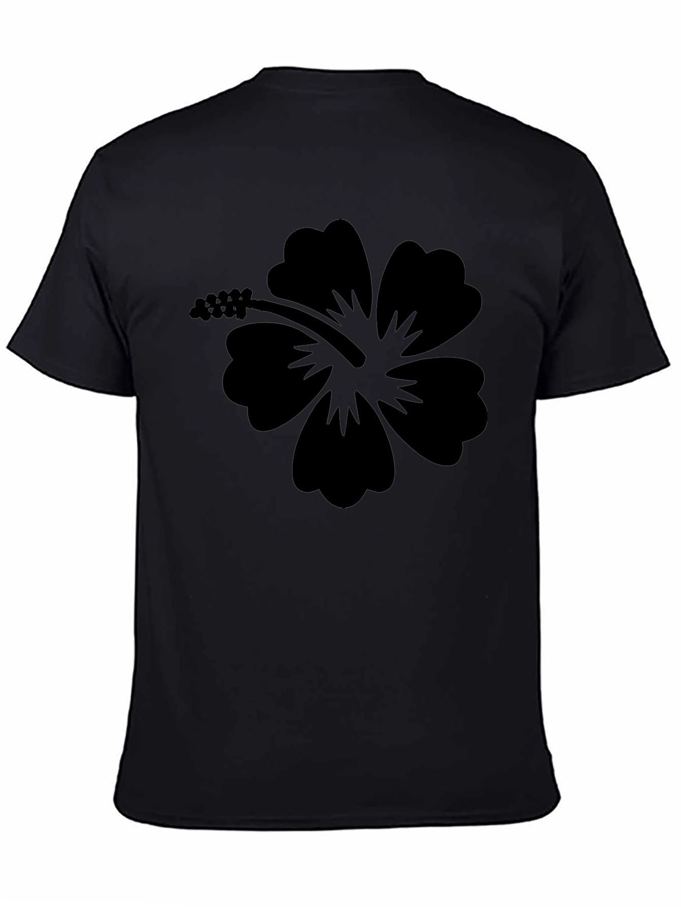Black Hibiscus Flower Graphic T-Shirt - Casual Style