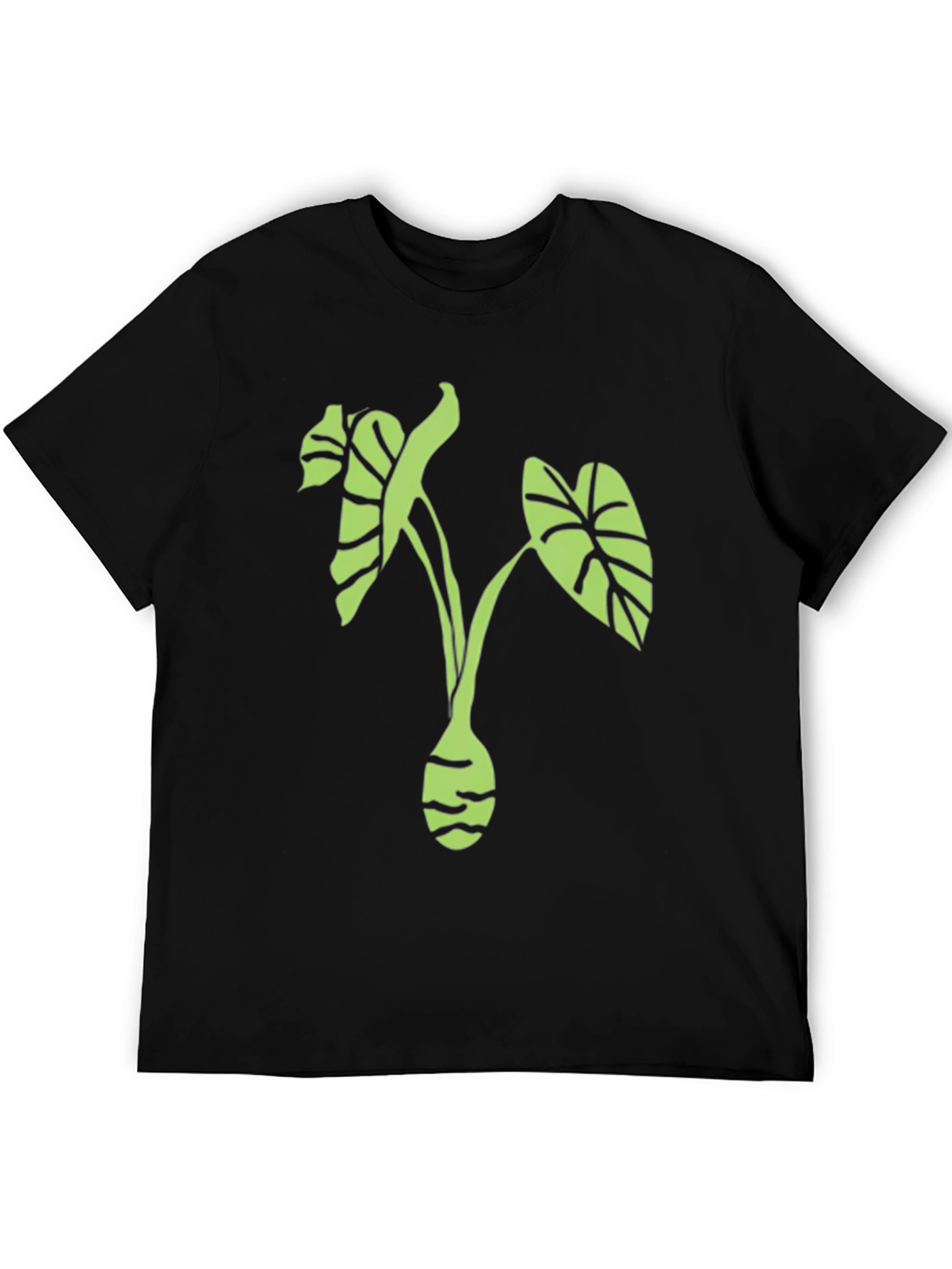 Black T-Shirt with Green Plant Design