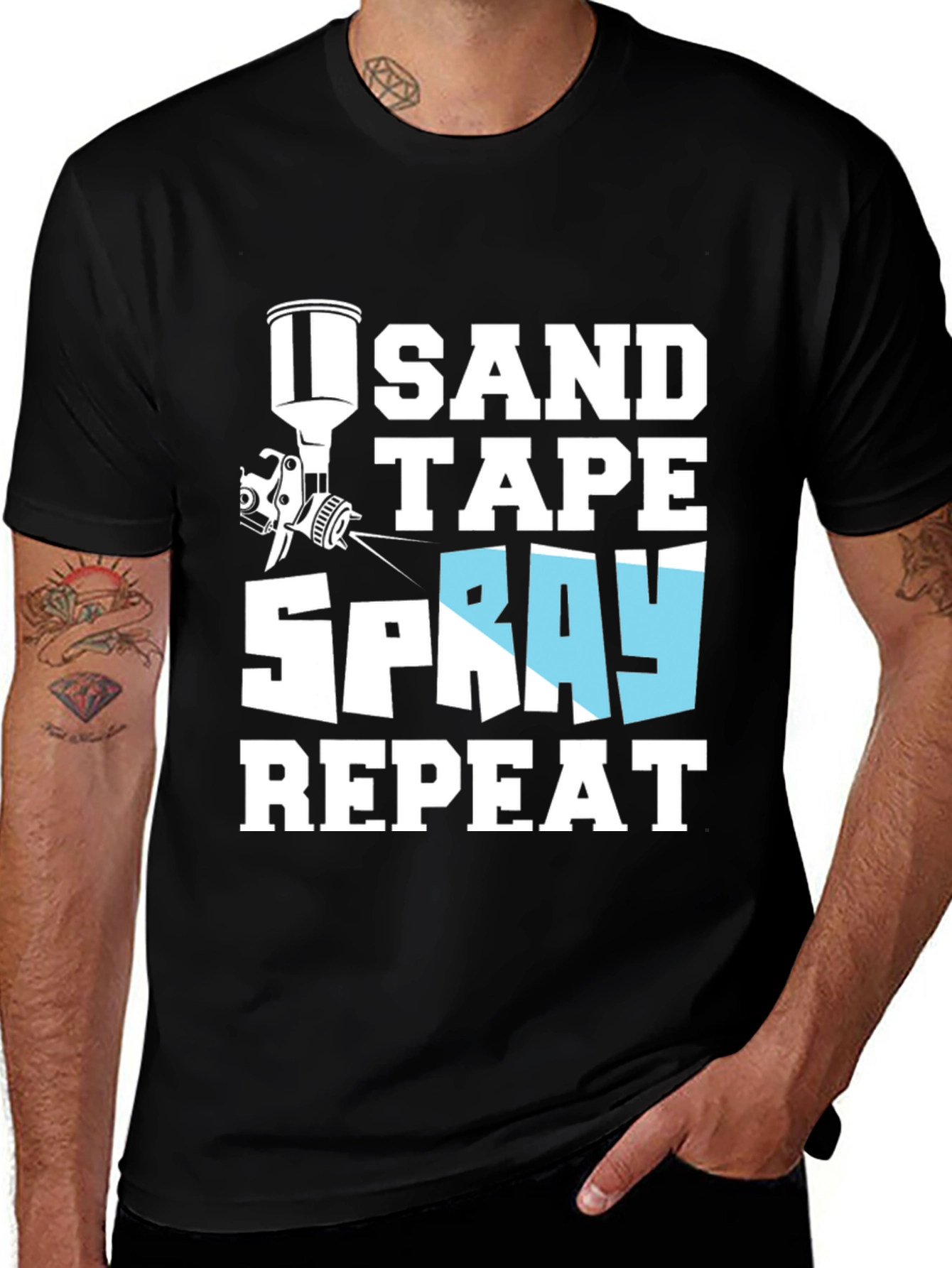 Sand Tape Spray Repeat Black T-Shirt