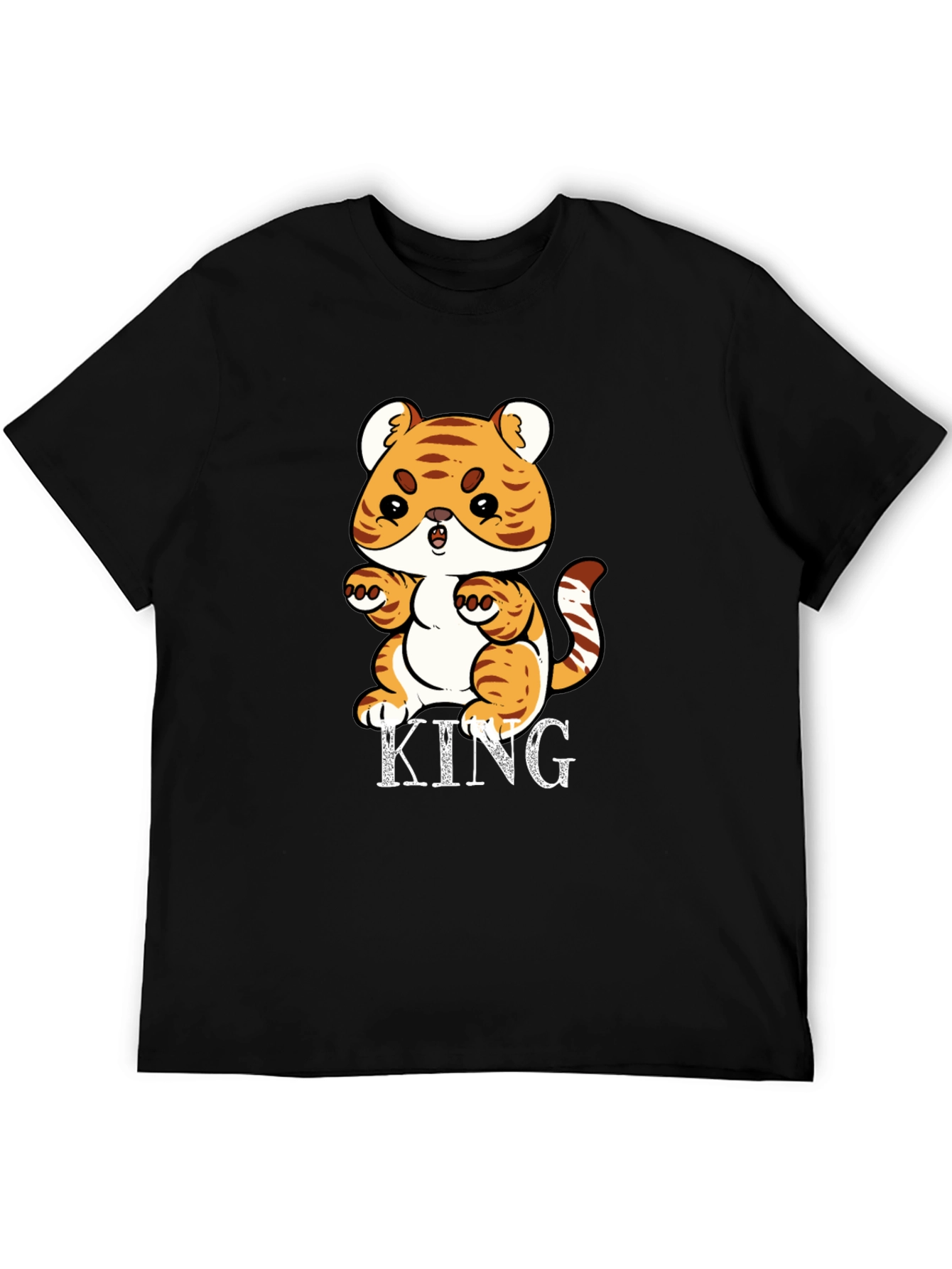 Cute Tiger King Graphic Print Black T-Shirt