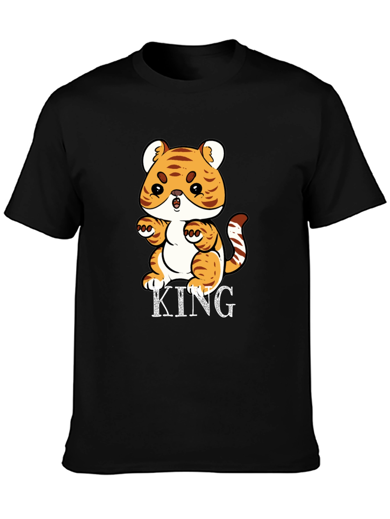 Cute Tiger King Graphic Print Black T-Shirt
