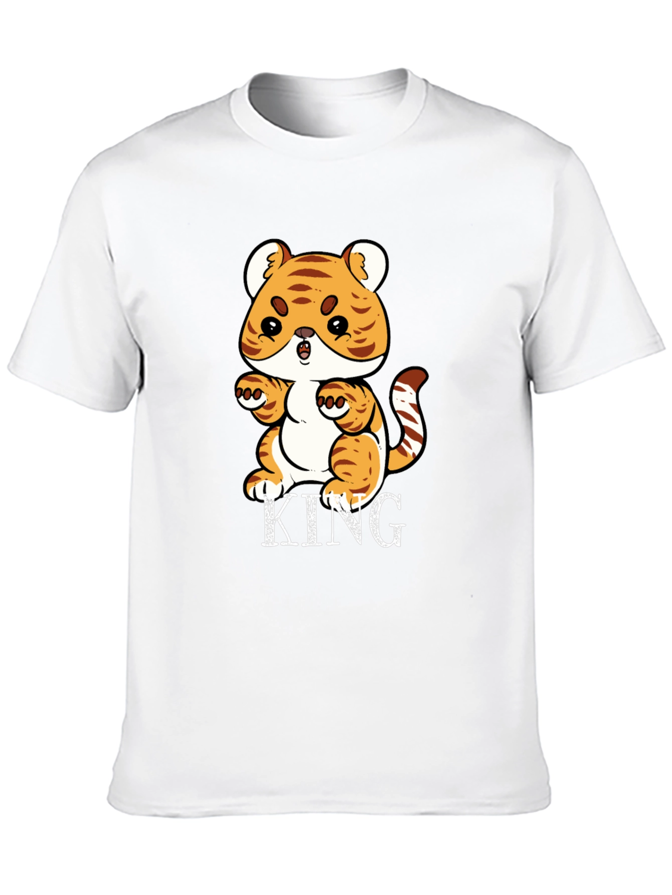 Cute Tiger King Graphic Print Black T-Shirt