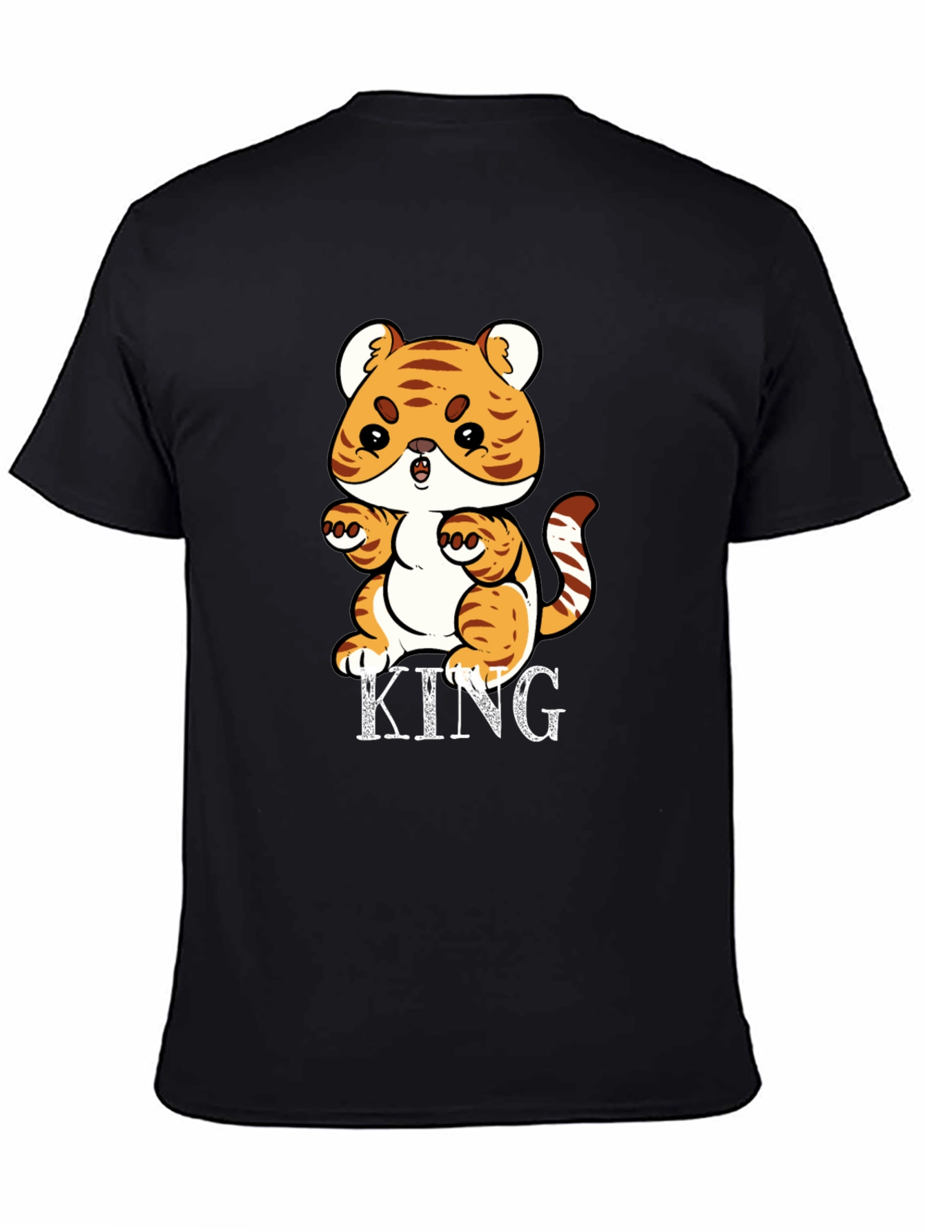 Cute Tiger King Graphic Print Black T-Shirt