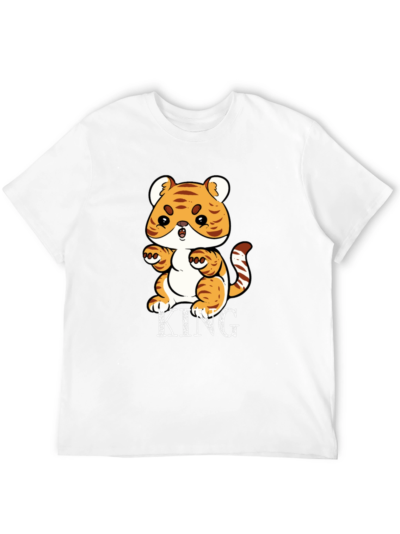 Cute Tiger King Graphic Print Black T-Shirt