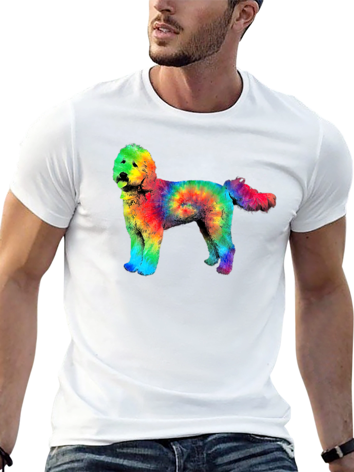 Tie Dye Dog Graphic Tee - Rainbow Doodle Shirt
