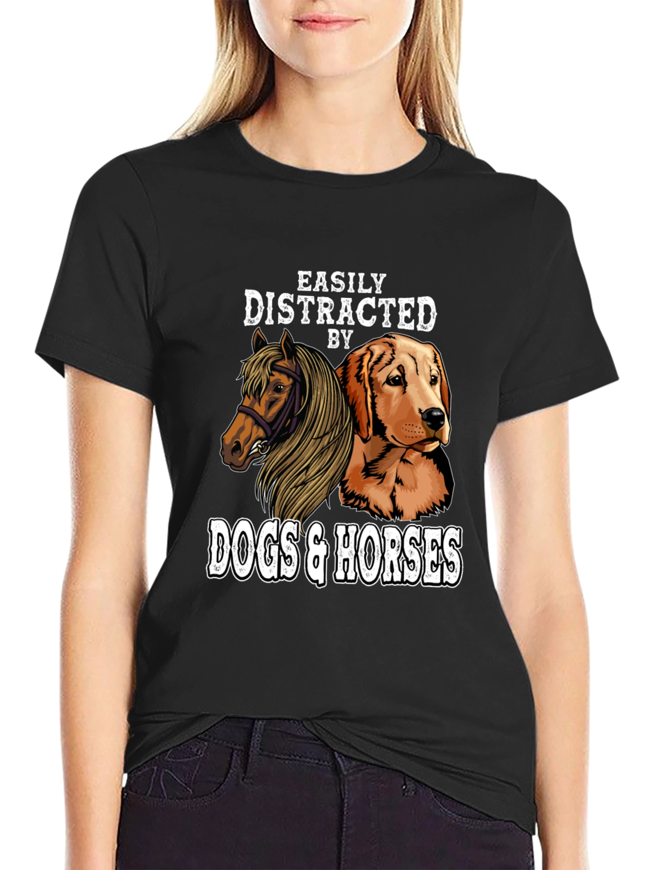 Easily Distracted By Dogs & Horses Graphic T-Shirt